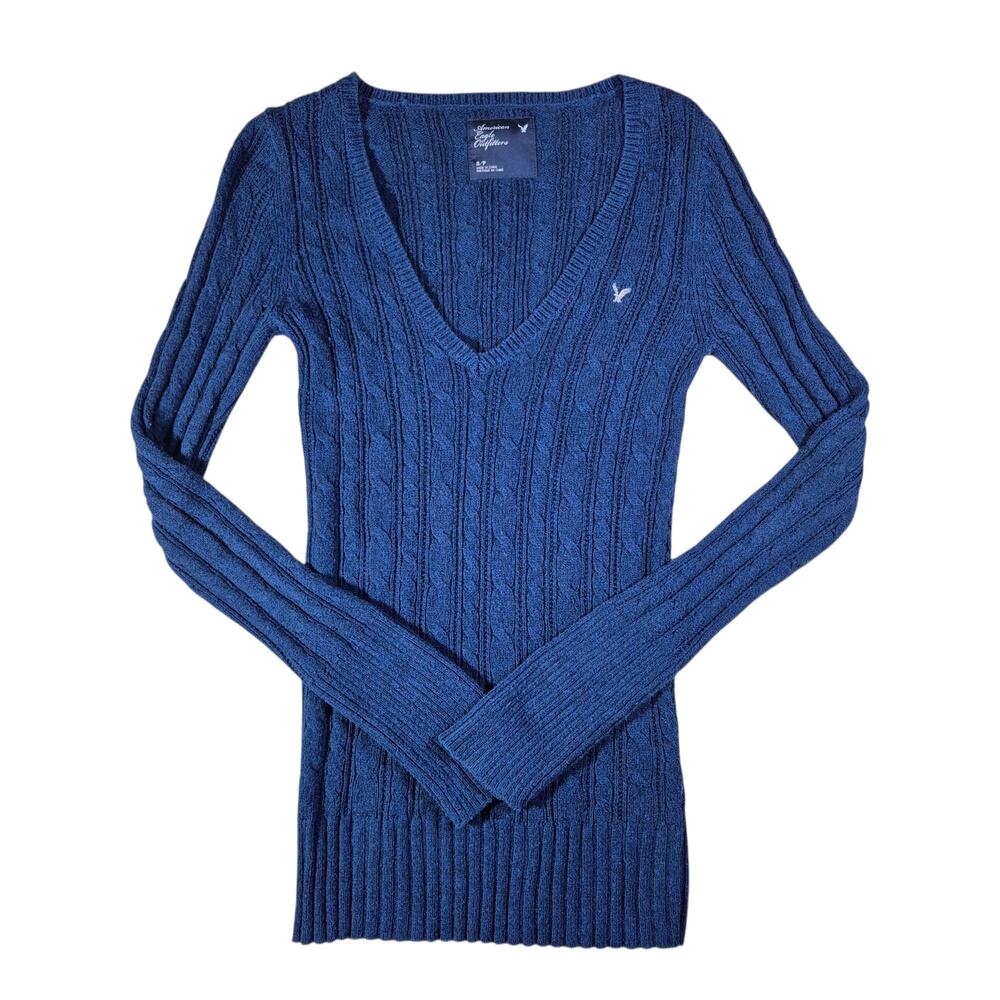 (Women's S) American Eagle V-Neck Cable Knit Sweater